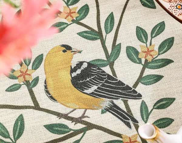 Oriole and Golden Orange Tree Table Cover, Extra Large Modern Tablecloth, Rectangle Tablecloth for Dining Table, Square Linen Tablecloth for Coffee Table-Paintingforhome