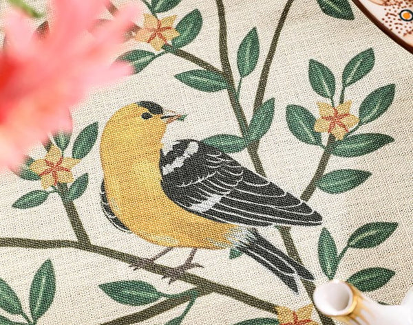 Rectangle Tablecloth for Dining Table, Oriole and Golden Orange Tree Table Cover, Extra Large Modern Tablecloth, Square Linen Tablecloth for Coffee Table-Paintingforhome