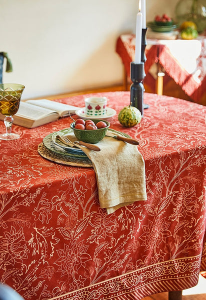 Red Christmas Flower Pattern Tablecloth for Oval Table, Large Modern Rectangle Tablecloth for Dining Room Table, Square Table Covers for Kitchen, Farmhouse Table Cloth for Round Table-Paintingforhome