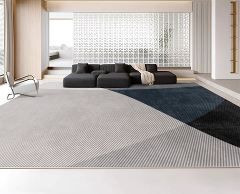 Blue Contemporary Modern Rugs, Geometric Contemporary Rugs Next to Bed, Modern Rugs for Living Room, Contemporary Rugs for Dining Room-Paintingforhome