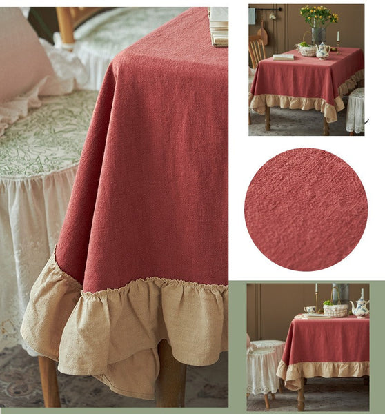 Red Modern Table Cloth, Ramie Tablecloth for Home Decoration, Square Tablecloth for Round Table, Extra Large Rectangle Tablecloth for Dining Room Table-Paintingforhome