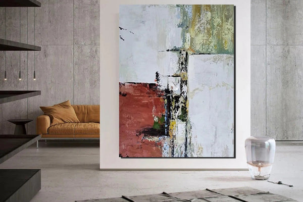 Contemporary Art Painting, Modern Paintings, Bedroom Acrylic Painting, Simple Painting Ideas, Living Room Wall Painting, Large Red Canvas Painting-Paintingforhome