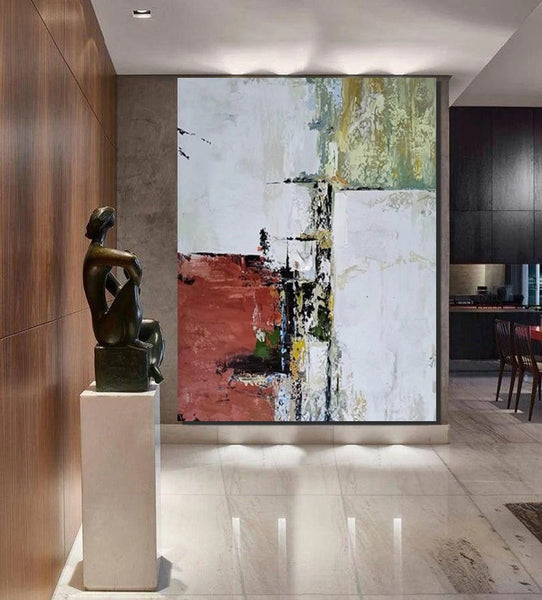 Contemporary Art Painting, Modern Paintings, Bedroom Acrylic Painting, Simple Painting Ideas, Living Room Wall Painting, Large Red Canvas Painting-Paintingforhome