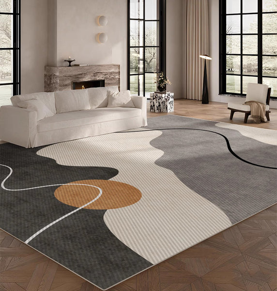 Dining Room Floor Carpet Placement Ideas, Geometric Area Rugs for Bedroom, Modern Area Rugs for Living Room, Abstract Contemporary Modern Rugs-Paintingforhome