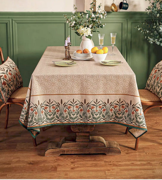 Modern Rectangle Tablecloth Ideas for Kitchen Table, Farmhouse Table Cloth for Oval Table, Rustic Flower Pattern Linen Tablecloth for Round Table-Paintingforhome