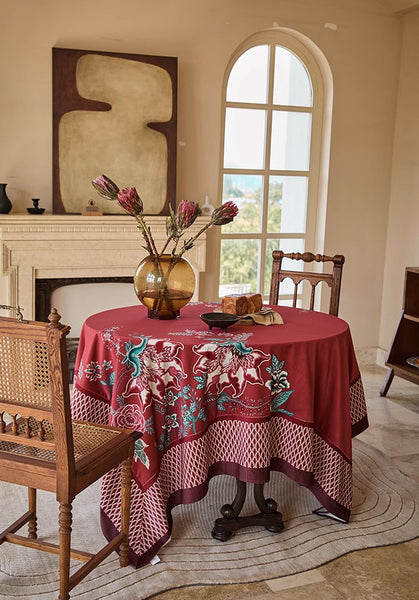 Farmhouse Table Cloth, Dining Room Flower Table Cloths, Extra Large Rectangular Table Covers for Kitchen, Wedding Tablecloth, Red Square Tablecloth for Round Table-Paintingforhome