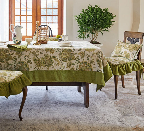 Long Rectangular Tablecloth for Round Table, Extra Large Modern Tablecloth Ideas for Dining Room Table, Green Flower Pattern Table Cover for Kitchen, Outdoor Picnic Tablecloth-Paintingforhome