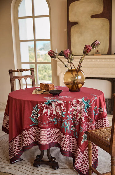 Farmhouse Table Cloth, Dining Room Flower Table Cloths, Extra Large Rectangular Table Covers for Kitchen, Wedding Tablecloth, Red Square Tablecloth for Round Table-Paintingforhome