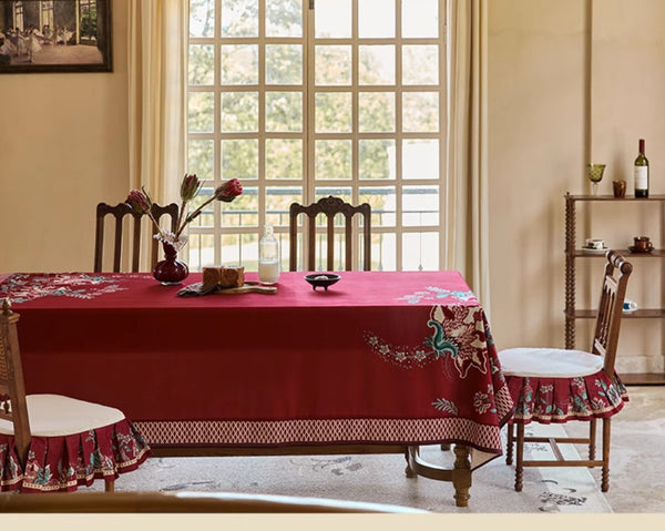 Farmhouse Table Cloth, Dining Room Flower Table Cloths, Extra Large Rectangular Table Covers for Kitchen, Wedding Tablecloth, Red Square Tablecloth for Round Table-Paintingforhome