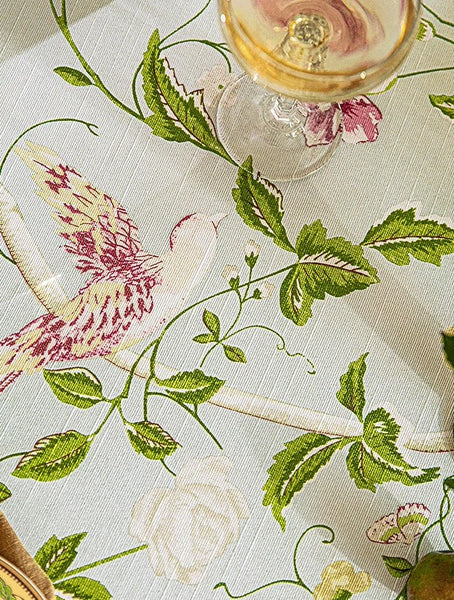 Singing Bird Tablecloth for Round Table, Kitchen Table Cover, Flower Table Cover for Dining Room Table, Modern Rectangle Tablecloth Ideas for Oval Table-Paintingforhome