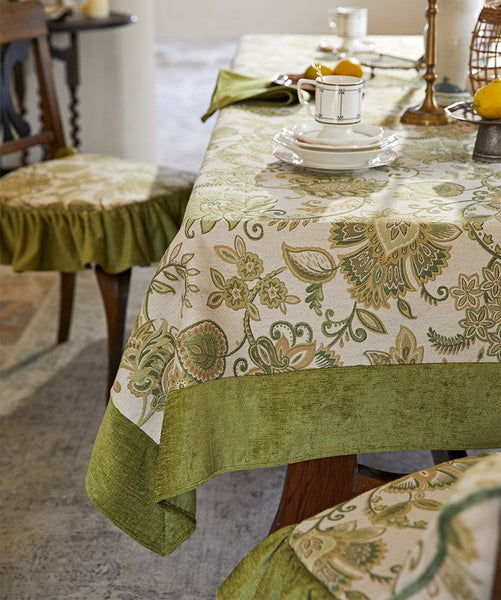 Long Rectangular Tablecloth for Round Table, Extra Large Modern Tablecloth Ideas for Dining Room Table, Green Flower Pattern Table Cover for Kitchen, Outdoor Picnic Tablecloth-Paintingforhome