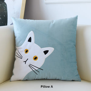 Modern Sofa Decorative Pillows, Lovely Cat Pillow Covers for Kid's Room, Cat Decorative Throw Pillows for Couch, Modern Decorative Throw Pillows-Paintingforhome