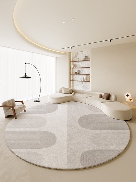 Abstract Modern Rugs for Living Room, Contemporary Round Rugs Next to Bed, Grey Geometric Carpets for Sale, Circular Rugs under Dining Room Table-Paintingforhome