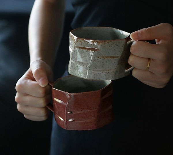 Unique Tea Cup and Saucer, Modern Handmade Pottery Coffee Cup, Creative Ceramic Coffee Cup with Saucer, Tea Cup Set for Afternoon Tea-Paintingforhome