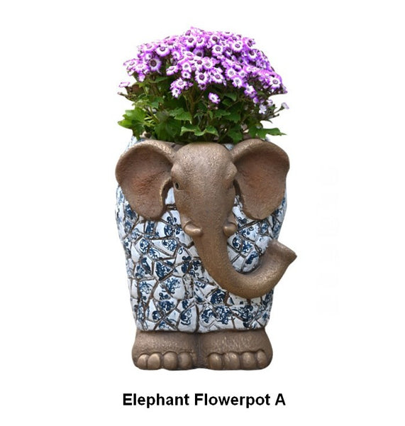 Large Garden Flower Pot, Elephant Flowerpot, Unique Garden Flowerpot, Resin Statue for Garden, Modern Animal Statue for Garden Ornaments, Villa Outdoor Decor Gardening Ideas-Paintingforhome