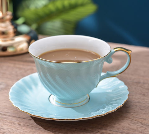 Elegant British Tea Cup and Saucer in Gift Box, Blue Bone China Porcelain Tea Cup Set, Unique British Ceramic Coffee Cups for Afternoon Tea-Paintingforhome