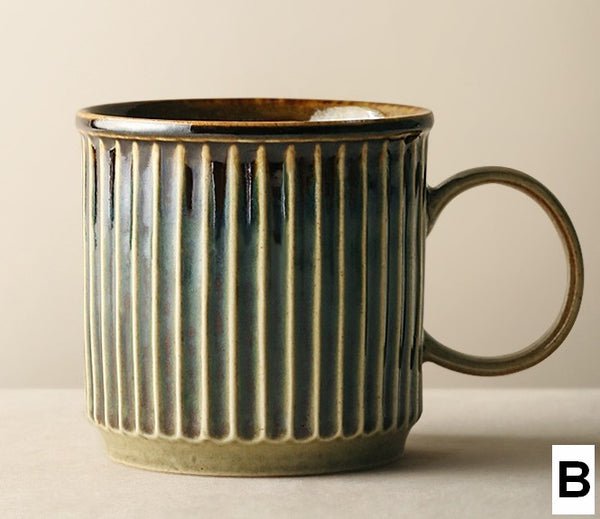 Large Modern Handmade Pottery Coffee Cup, Large Capacity Coffee Mugs, Unique Tea Cup, Creative Brown Green Ceramic Coffee Mugs-Paintingforhome