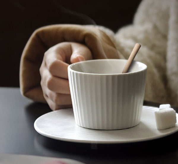 Unique White Tea Cup, Modern Handmade Pottery Coffee Cup, Creative White Ceramic Coffee Cup with Saucer, White Tea Cup for Afternoon Tea-Paintingforhome