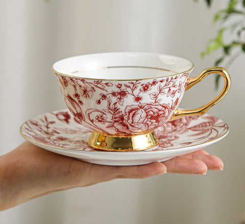 Creative Bone China Porcelain Tea Cup Set, Beautiful British Tea Cups, Elegant Flower Ceramic Cups, Unique Royal Coffee Cup and Saucer-Paintingforhome