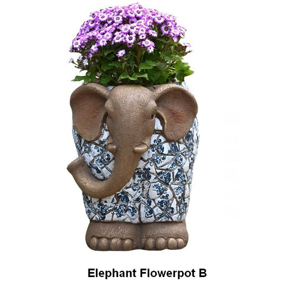 Large Garden Flower Pot, Elephant Flowerpot, Unique Garden Flowerpot, Resin Statue for Garden, Modern Animal Statue for Garden Ornaments, Villa Outdoor Decor Gardening Ideas-Paintingforhome