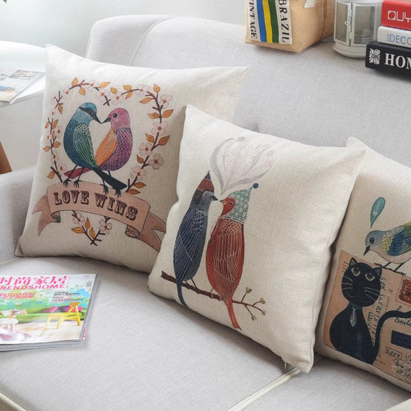 Modern Sofa Decorative Pillows for Children's Room, Singing Birds Decorative Throw Pillows, Love Birds Throw Pillows for Couch, Decorative Pillow Covers-Paintingforhome