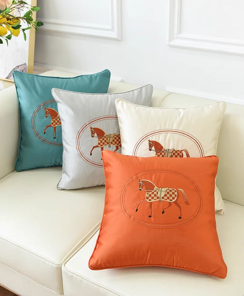 Modern Decorative Throw Pillows, Horse Decorative Throw Pillows for Couch, Embroider Horse Pillow Covers, Modern Sofa Decorative Pillows-Paintingforhome