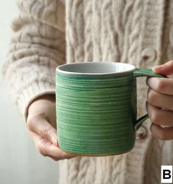 Blue Green Black Ceramic Coffee Mugs, Creative Handmade Coffee Mugs, Large Modern Handmade Pottery Coffee Cup, Large Capacity Coffee Mugs-Paintingforhome