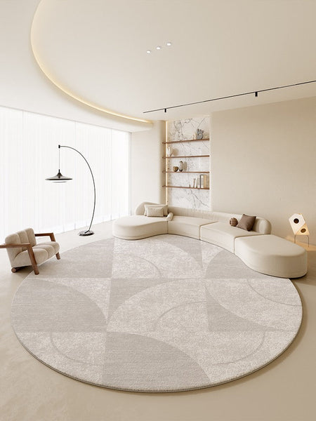 Circular Modern Rugs for Living Room, Grey Round Rugs for Bedroom, Round Carpets under Coffee Table, Contemporary Round Rugs for Dining Room-Paintingforhome