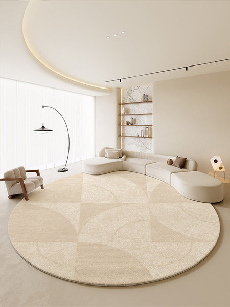 Contemporary Modern Rugs for Bedroom, Abstract Geometric Round Rugs under Sofa, Cream Color Rugs under Coffee Table, Dining Room Modern Rugs-Paintingforhome