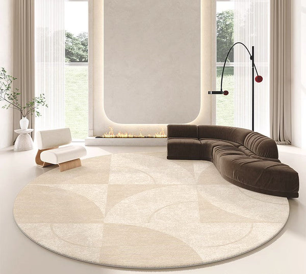 Contemporary Modern Rugs for Bedroom, Abstract Geometric Round Rugs under Sofa, Cream Color Rugs under Coffee Table, Dining Room Modern Rugs-Paintingforhome