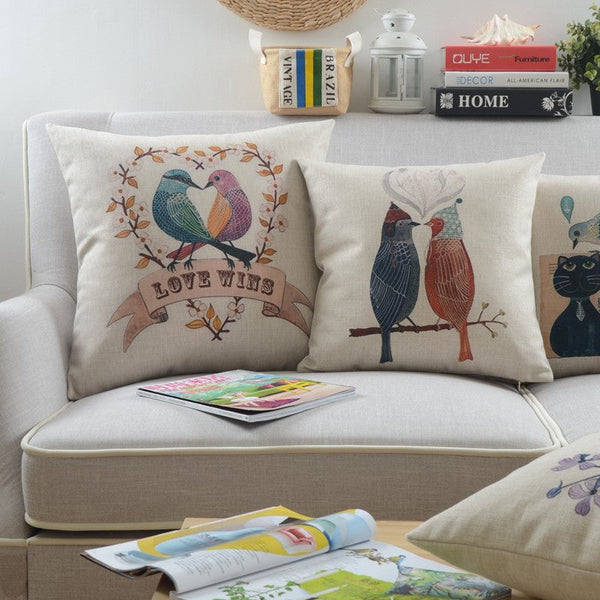 Modern Sofa Decorative Pillows for Children's Room, Singing Birds Decorative Throw Pillows, Love Birds Throw Pillows for Couch, Decorative Pillow Covers-Paintingforhome
