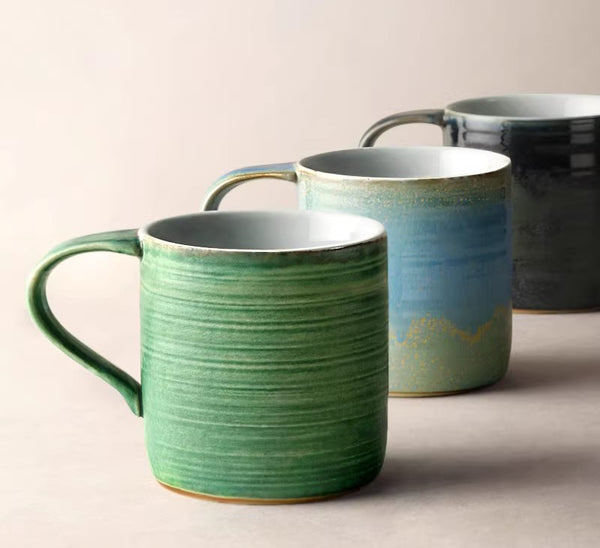 Blue Green Black Ceramic Coffee Mugs, Creative Handmade Coffee Mugs, Large Modern Handmade Pottery Coffee Cup, Large Capacity Coffee Mugs-Paintingforhome