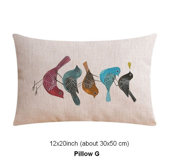 Simple Decorative Pillow Covers, Decorative Sofa Pillows for Living Room, Love Birds Throw Pillows for Couch, Singing Birds Decorative Throw Pillows-Paintingforhome