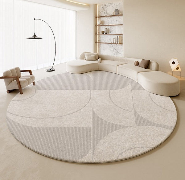 Geometric Modern Rug Ideas for Living Room, Bedroom Modern Round Rugs,Contemporary Round Rugs, Circular Gray Rugs under Dining Room Table-Paintingforhome