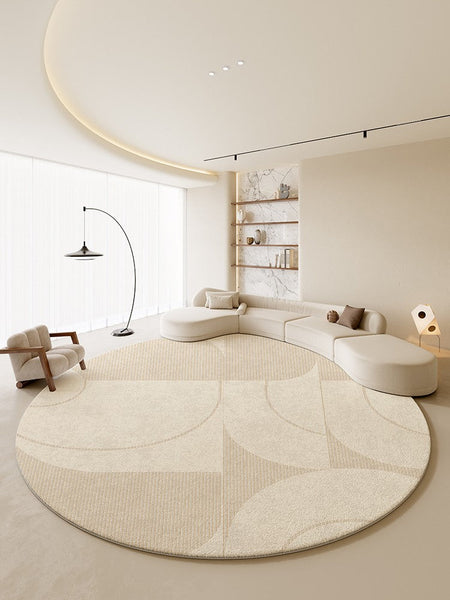 Geometric Circular Rugs for Dining Room, Cream Color Contemporary Modern Rugs, Modern Rugs under Coffee Table, Abstract Modern Round Rugs for Bedroom-Paintingforhome