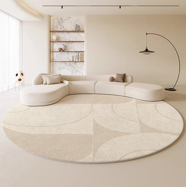 Geometric Circular Rugs for Dining Room, Cream Color Contemporary Modern Rugs, Modern Rugs under Coffee Table, Abstract Modern Round Rugs for Bedroom-Paintingforhome