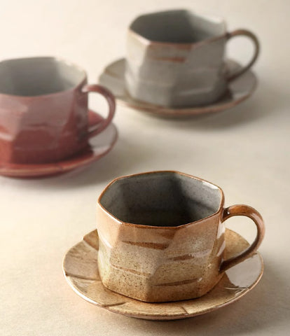 Unique Tea Cup and Saucer, Modern Handmade Pottery Coffee Cup, Creative Ceramic Coffee Cup with Saucer, Tea Cup Set for Afternoon Tea-Paintingforhome