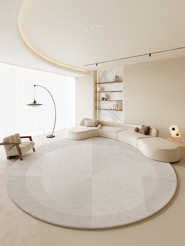 Grey Geometric Floor Carpets, Abstract Circular Rugs under Dining Room Table, Modern Living Room Round Rugs, Bedroom Modern Round Rugs-Paintingforhome