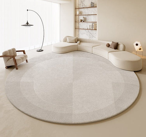 Large Grey Geometric Floor Carpets, Modern Living Room Round Rugs, Abstract Circular Rugs under Dining Room Table, Bedroom Modern Round Rugs-Paintingforhome