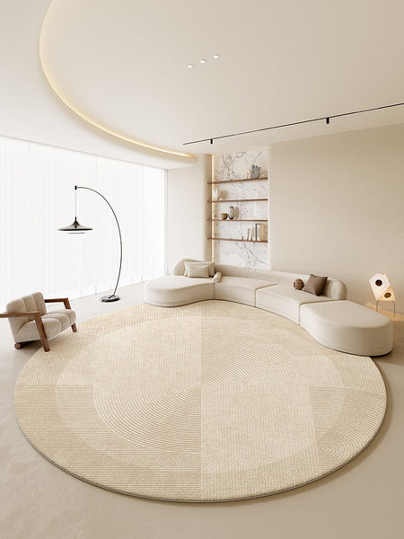 Large Modern Rugs in Living Room, Dining Room Modern Rugs, Cream Color Round Rugs under Coffee Table, Contemporary Circular Rugs in Bedroom-Paintingforhome