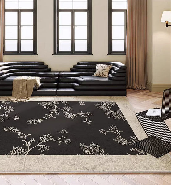 Bedroom Modern Rugs, French Style Flower Pattern Rugs for Interior Design, Contemporary Modern Rugs under Dining Room Table, Flower Pattern Modern Rugs for Living Room-Paintingforhome