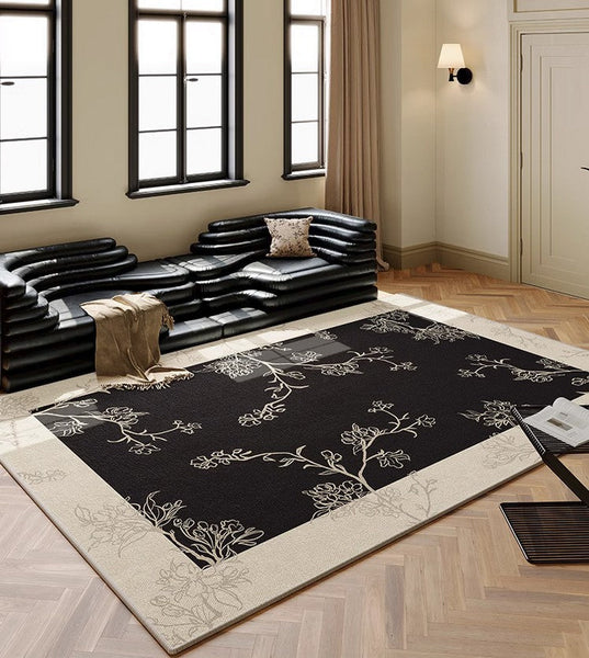 Unique Bedroom Modern Rugs, Contemporary Modern Rugs under Dining Room Table, French Style Rugs for Interior Design, Flower Pattern Modern Rugs for Living Room-Paintingforhome