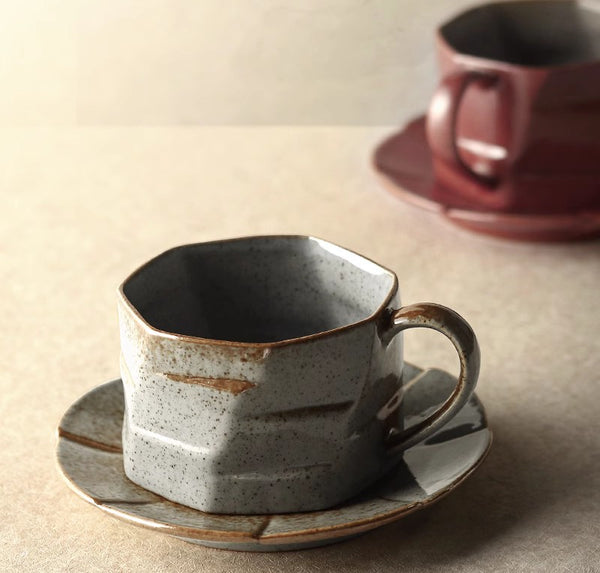 Unique Tea Cup and Saucer, Modern Handmade Pottery Coffee Cup, Creative Ceramic Coffee Cup with Saucer, Tea Cup Set for Afternoon Tea-Paintingforhome