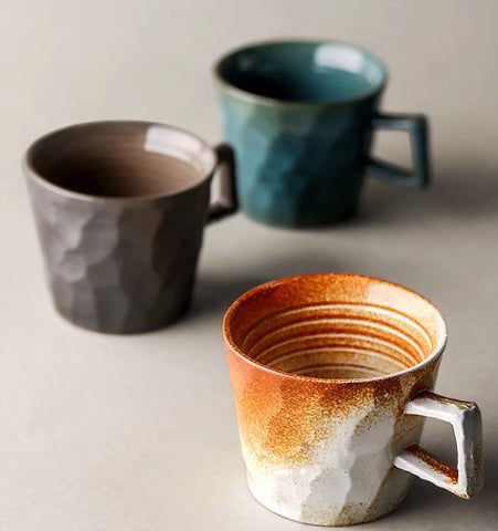 Modern Handmade Pottery Coffee Cup, Creative Brown White Black Blue Ceramic Coffee Mugs, Large Unique Tea Cup, Large Capacity Coffee Cups-Paintingforhome