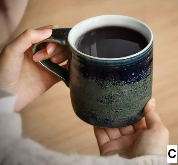 Blue Green Black Ceramic Coffee Mugs, Creative Handmade Coffee Mugs, Large Modern Handmade Pottery Coffee Cup, Large Capacity Coffee Mugs-Paintingforhome