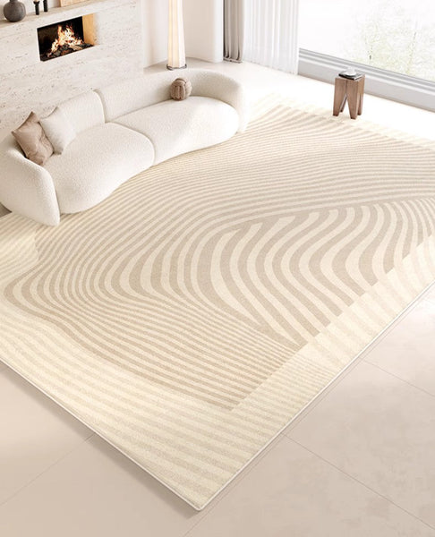 Cream Color Rugs under Dining Room Table, Abstract Area Rugs for Living Room, Geometric Contemporary Modern Rugs Next to Bed, Modern Carpets for Kitchen-Paintingforhome