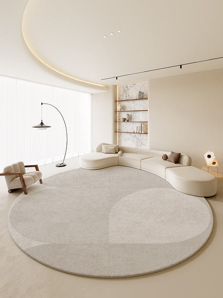 Living Room Modern Grey Rugs, Circular Rugs under Coffee Table, Round Contemporary Modern Rugs in Bedroom, Modern Carpets for Dining Room-Paintingforhome