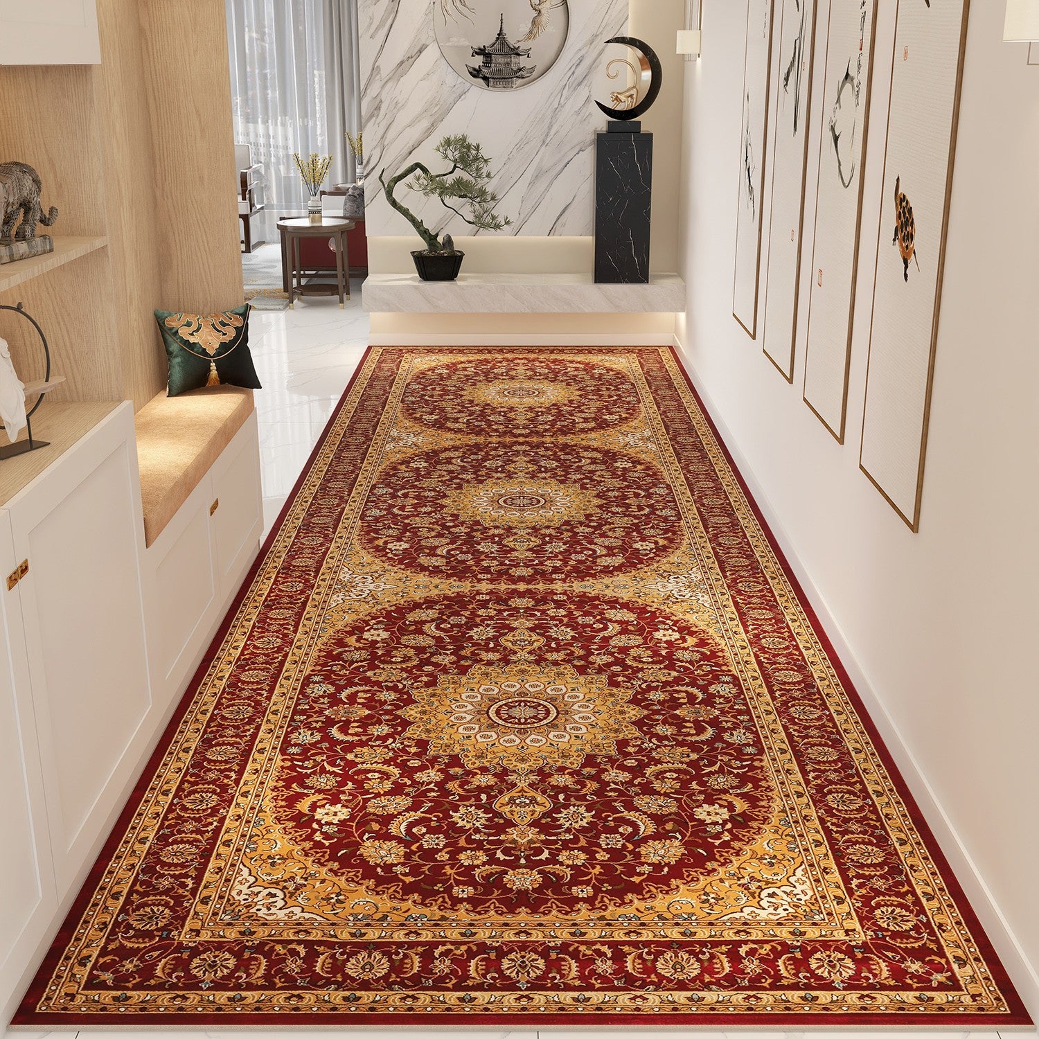 Long Narrow Hallway Runners, Kitchen Runner Rugs, Washable Entryway Runner Rug Ideas, Colorful Persian Runner Rugs for Bedside, Non Slip Entrance Runner Rugs-Paintingforhome