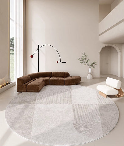 Circular Modern Rugs, Dining Room Modern Rug Ideas, Round Area Rugs, Modern Rugs in Bedroom,Abstract Grey Rugs under Coffee Table-Paintingforhome