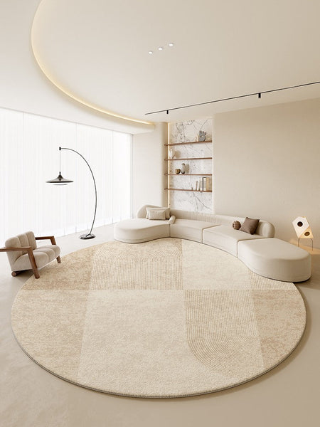 Abstract Contemporary Rugs for Bedroom, Modern Cream Color Rugs for Living Room, Modern Round Rugs under Coffee Table, Circular Rugs for Dining Table-Paintingforhome